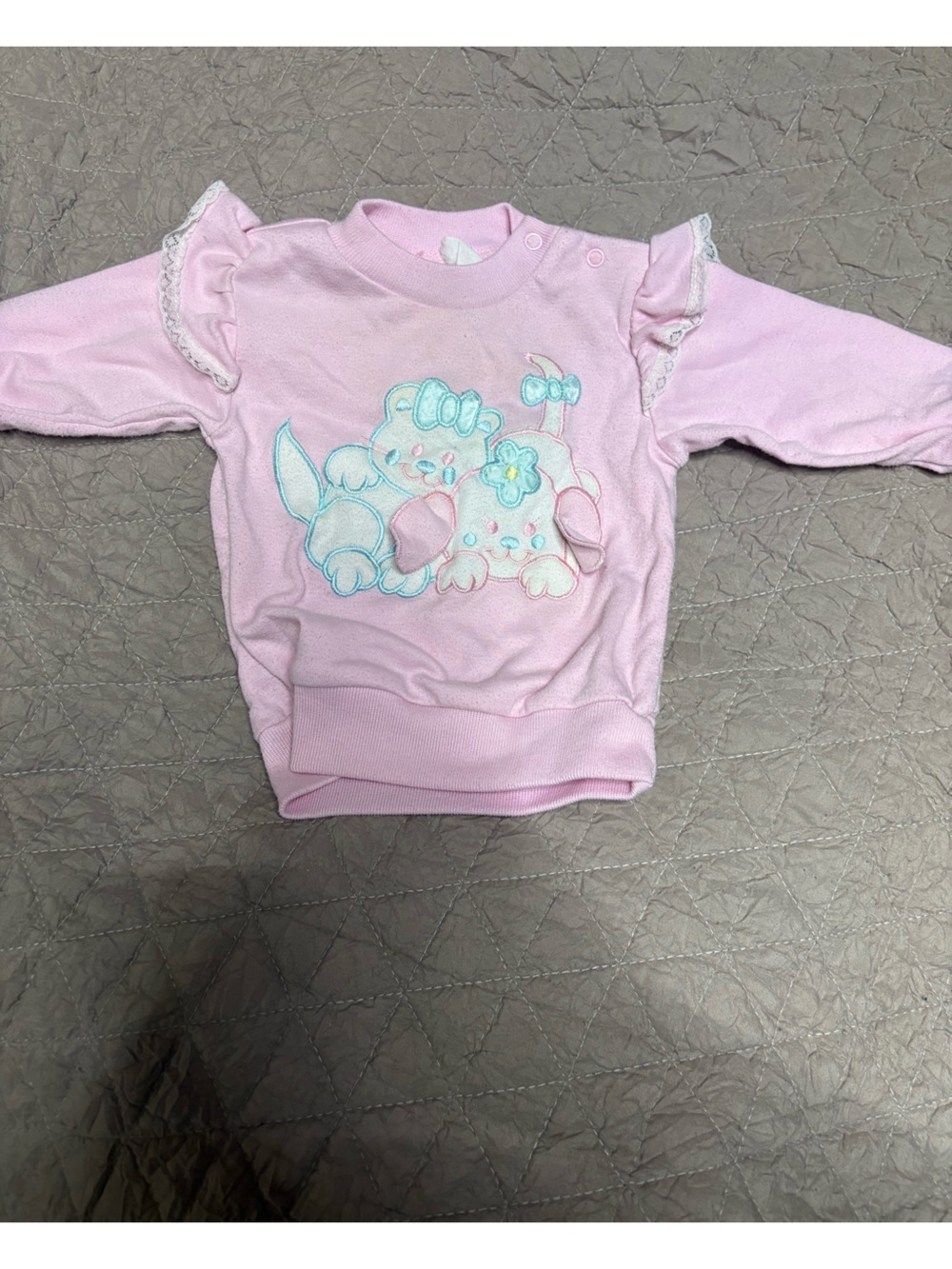 Vintage Girls Baby Pink Ruffle-Shoulder Pullover Top